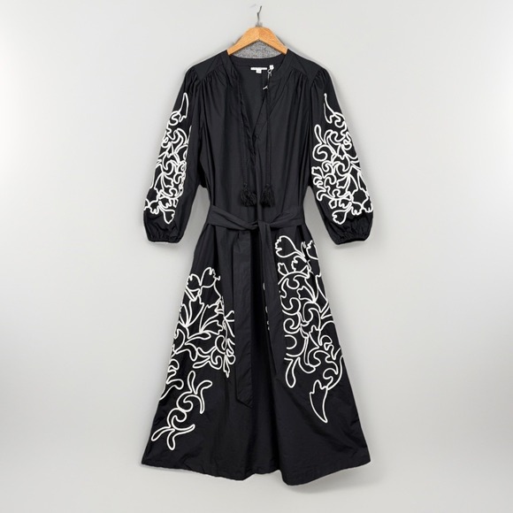 Chico's Dresses & Skirts - Chicos Maxi Dress Womens 2/12 Popover With Embroidery Pima Cotton Coastal Preppy